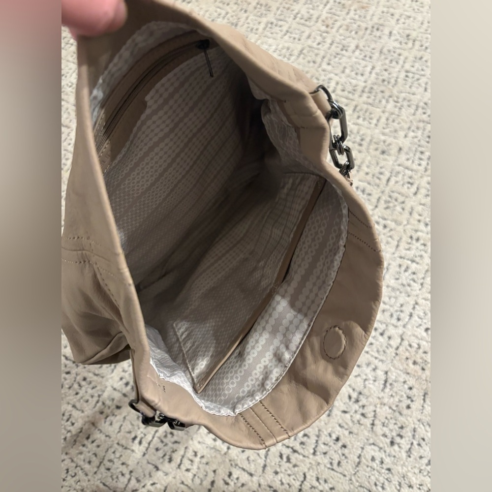 SUNNYLIFE Taupe Leather Hobo Shoulder Bag with Woven Details - Picture 5 of 6